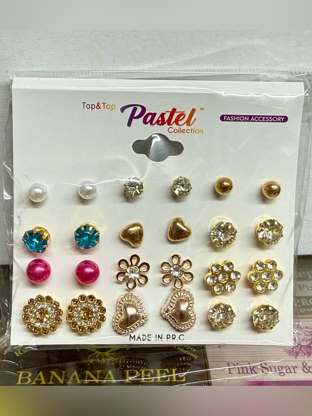 Top & Top Pastel Collection 12-Pair Mixed Stud Earrings Set Gold Tone